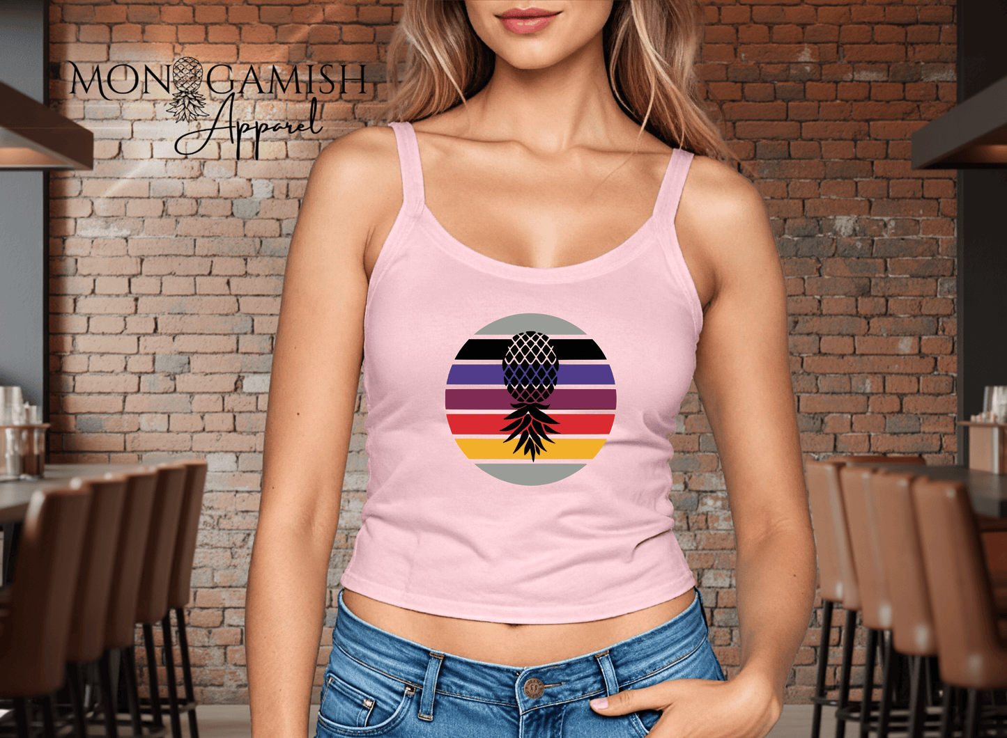 Retro Pineapple Vibes Ladies Crop Tank