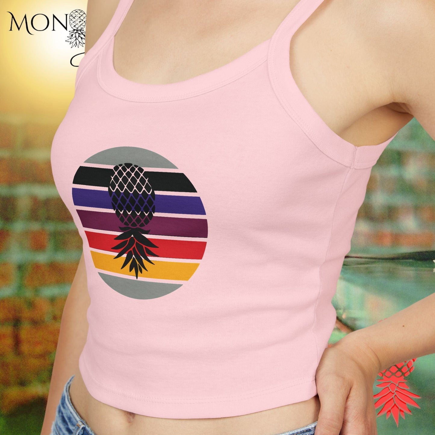 Retro Pineapple Vibes Ladies Crop Tank