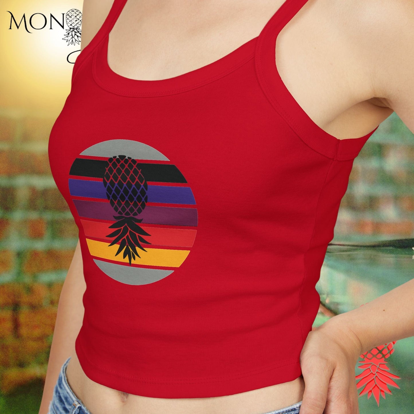 Retro Pineapple Vibes Ladies Crop Tank