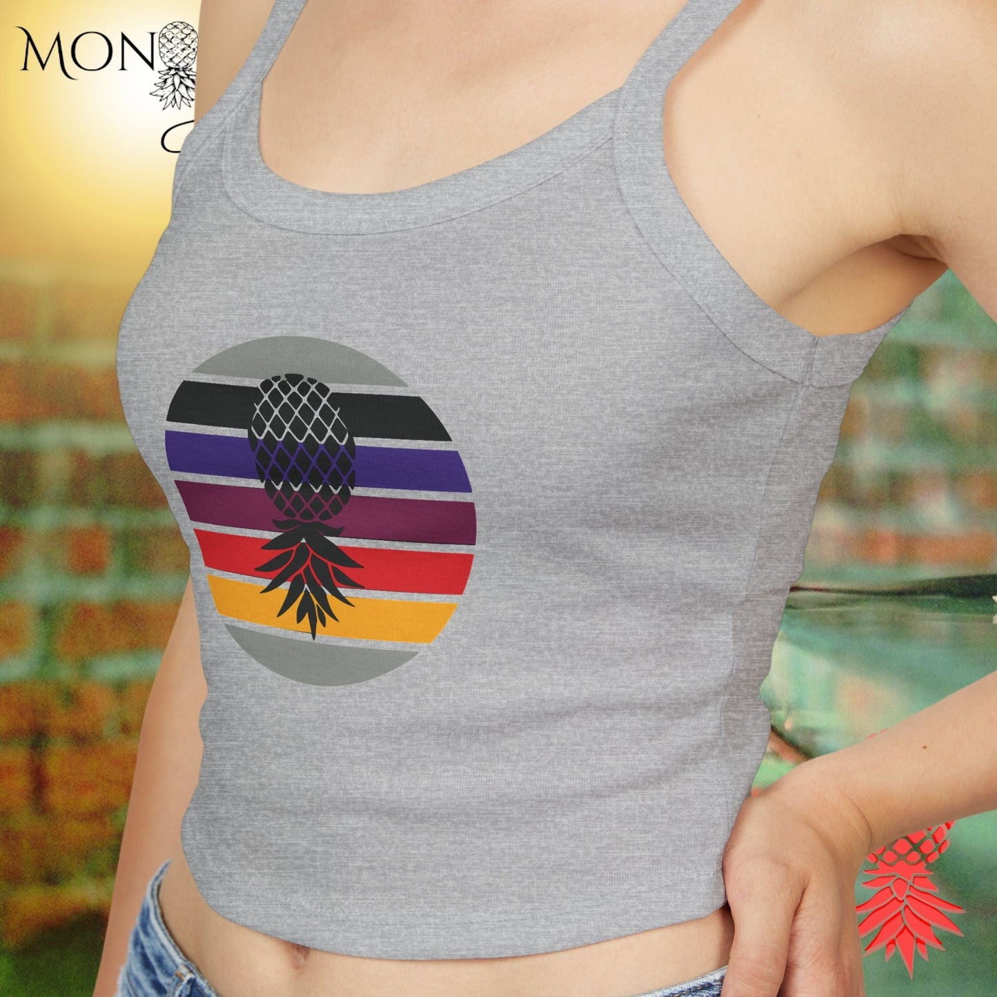 Retro Pineapple Vibes Ladies Crop Tank