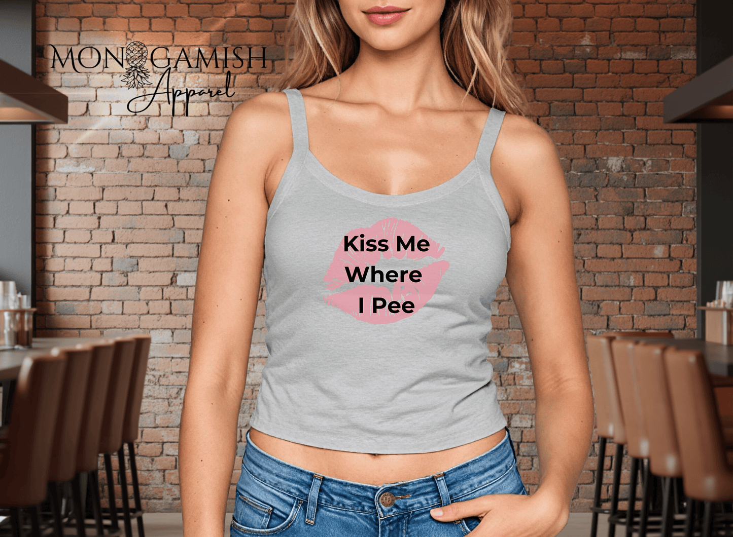 Kiss Me Where I Pee Ladies Crop Tank