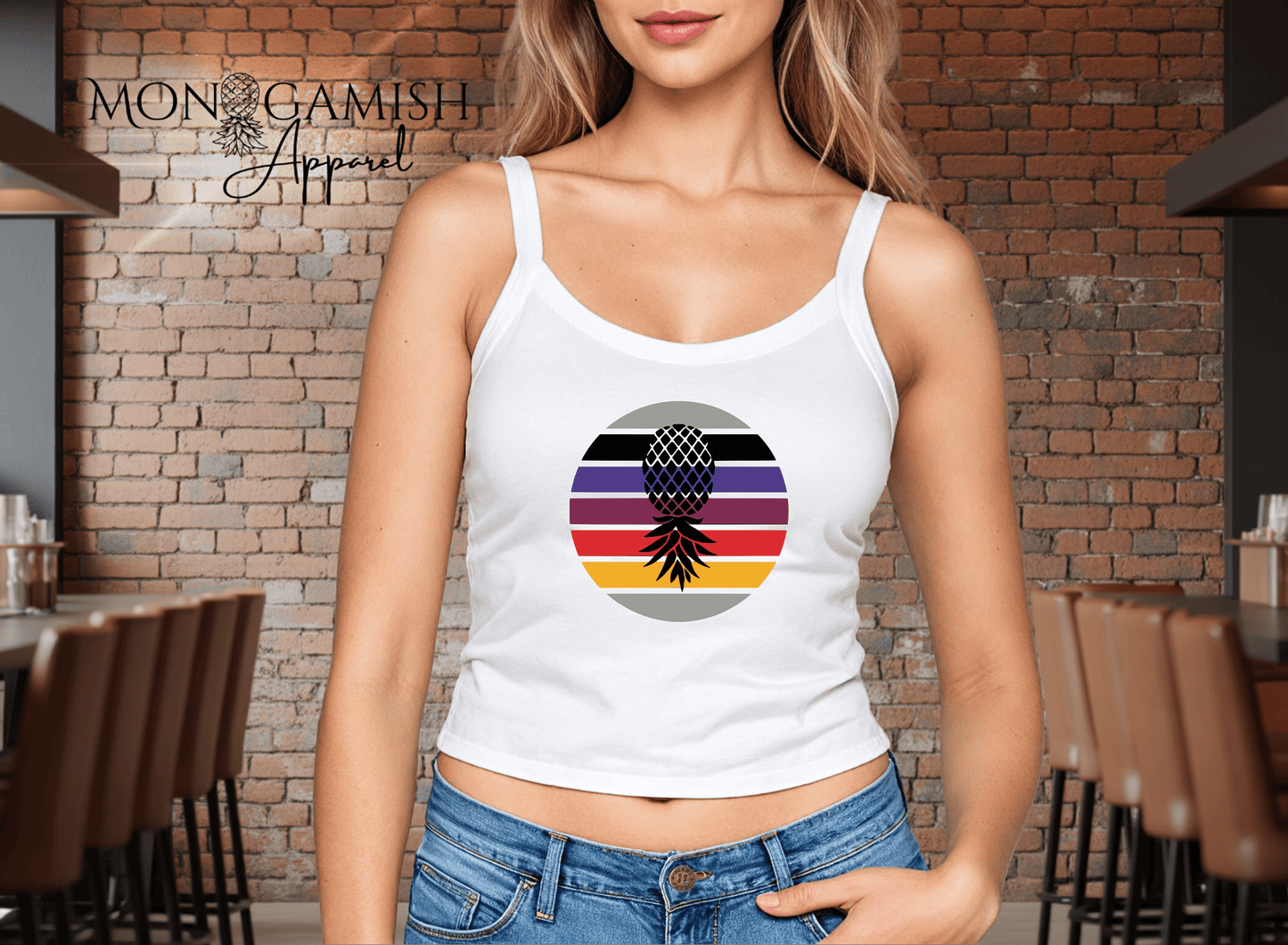 Retro Pineapple Vibes Ladies Crop Tank